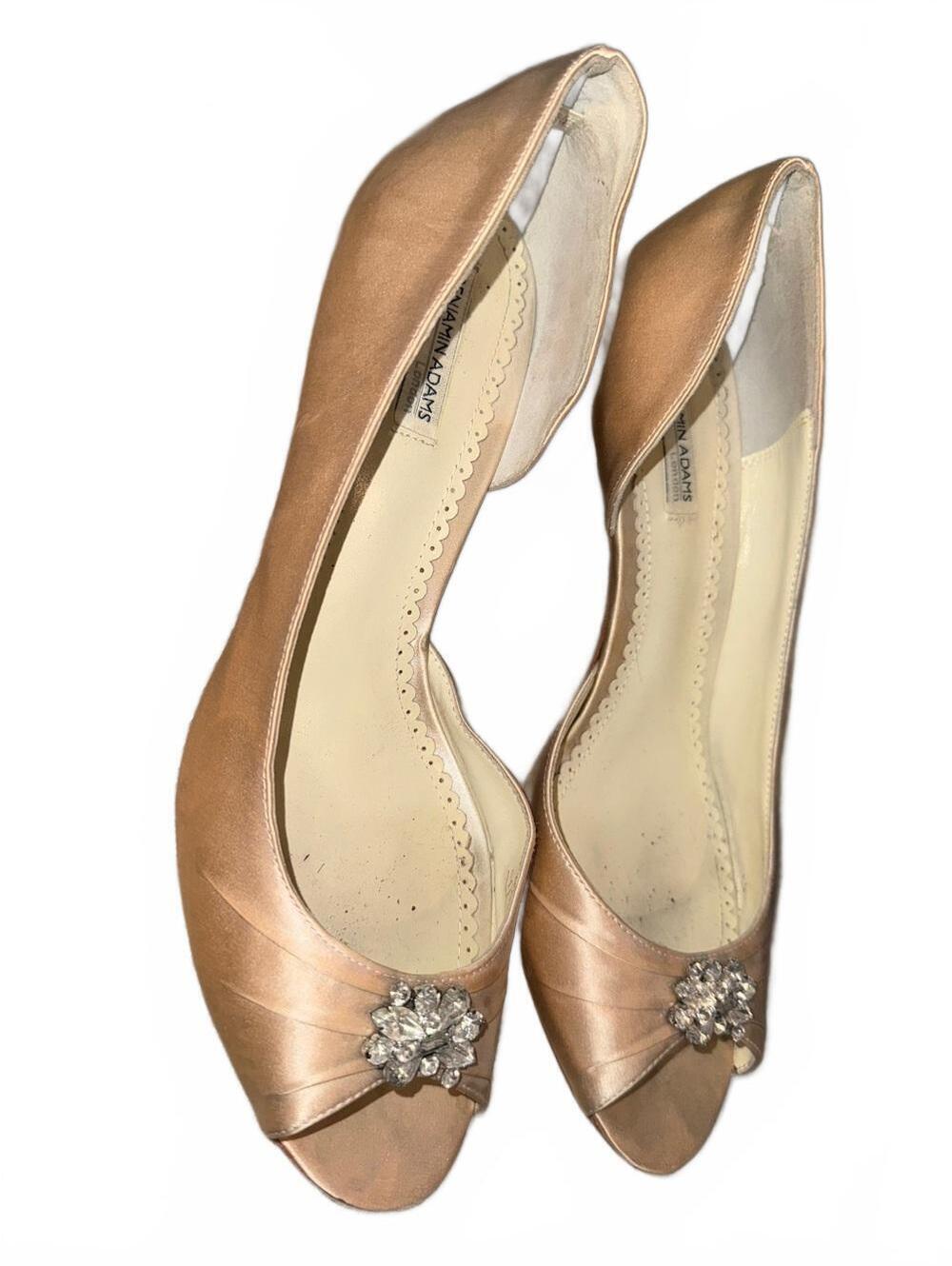 Blush Satin & Crystal Accent Low Heels | Size 9.5